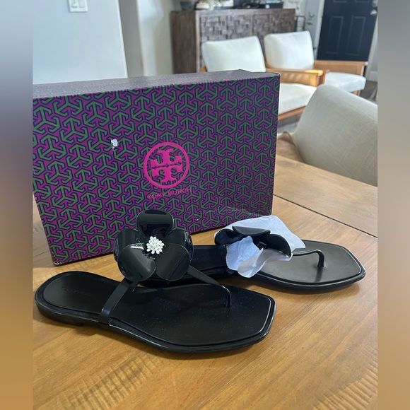Tory Burch Shoes - ***New****Tory Burch Perfect Black Flower Jelly Sandals